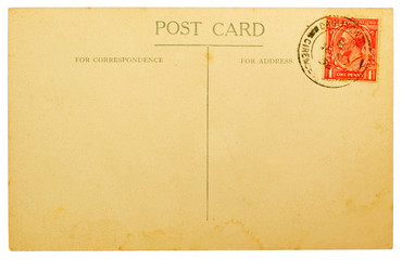 Blank Antique Back of Postcard with Cancelled British 1932 Stamp
