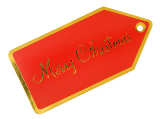 Red and Gold Merry Christmas Gift Tag Isolated on White