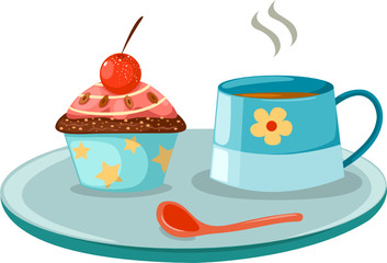 Cup of coffee and cute cup cake