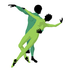 African American Ballet Couple Illustration Silhouette