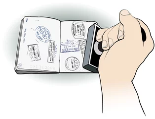 Foto op Plexiglas officer stamping a passport © Isaxar