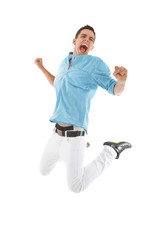 Trendy jumping in joy