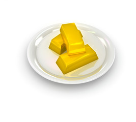 Gold ingots on plate