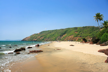 Fototapeta na wymiar Tropikalna plaża w Arambola, Goa, Indie