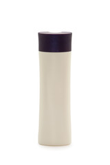 White cosmetic bottle isolated on the white bast whisp