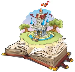 Foto op Plexiglas Kasteel Magische wereld van verhalen, cartoon vectorillustratie