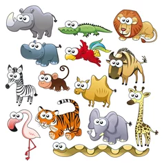 Poster Savanne dierenfamilie. Grappige cartoon en vector tekens. © ddraw