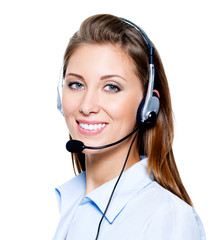 Happy woman in headset