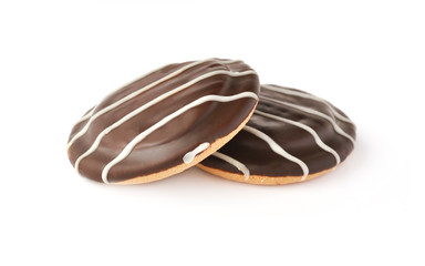 Sweet cookies with cherry jam and chocolate icing isolated on wh