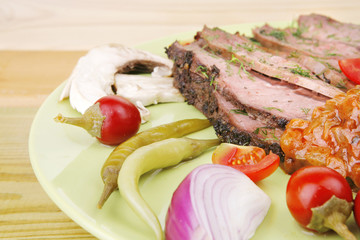 beef on plate with peppers