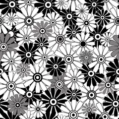 Crédence de cuisine en verre imprimé Fleurs noir et blanc Motif floral répétitif blanc-noir