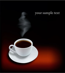 Cup of coffee on black background. Vector.