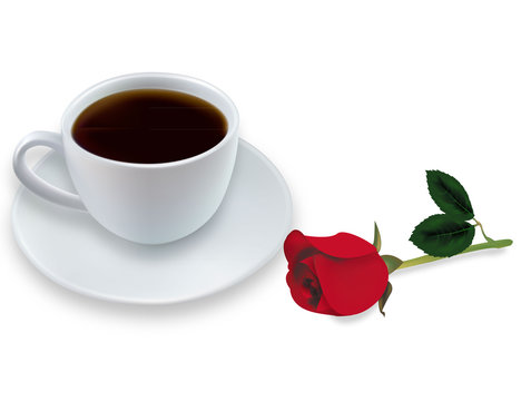 Cup of coffee and red rose. Vector.