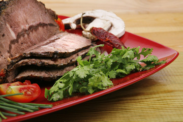 hot beef on red plate