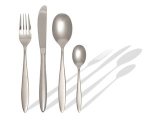 Gabel, Löffel, Messer mit Schatten und Beschneidungspfad