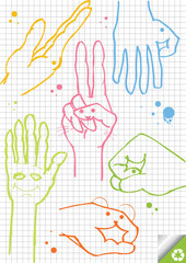 Hands vector background on squared paper