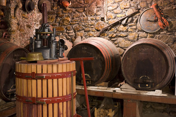 Naklejka premium Weinkeller, Bergdorf, Ligurien, Italien