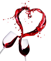Two Glasses of Red Wine Abstract Heart Splash