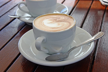 The cup of coffee in the restaurant