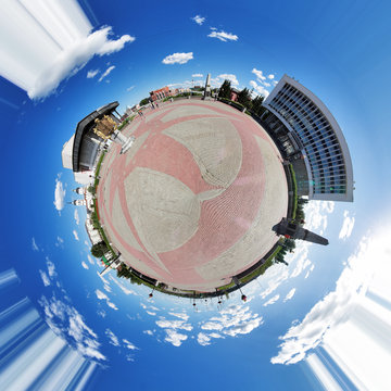 Spherical panorama of the Lenin square of Tomsk, Russia