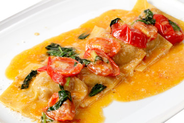 Italian dish on a white plate.
