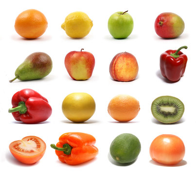 A set of sixteen healthy and tasty fruits and vegetables