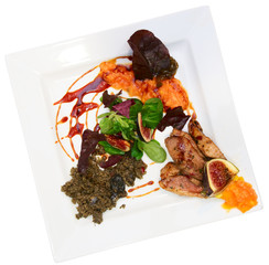 Grilled duck breast with salsa and mushroom mash