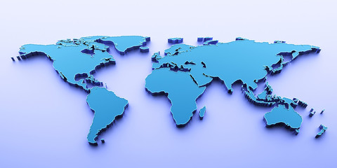 3D render blue  world map
