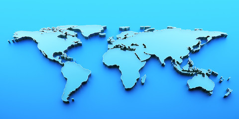 3D render blue world map