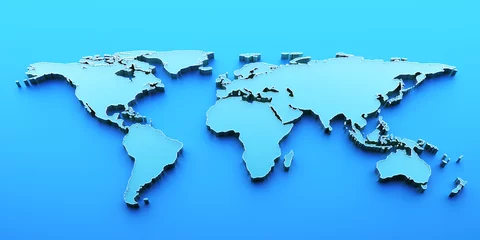 Rolgordijnen 3D render blue world map © Who is Danny