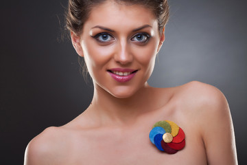 beautiful woman wearing a brooch