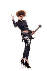 Fototapeta premium energic woman playing guitar