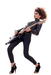 Fototapeta na wymiar woman playing electric guitar