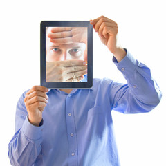 He buried his face in his hands. Digital generation.