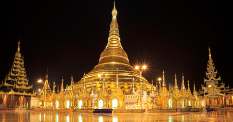Panorama of Shwedagon pagoda at night , Rangon,Myanmar