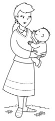 Mamma con bambino piccolo in braccio da colorare