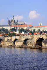 Summer Prague gothic Castle with the Charles Bridge
