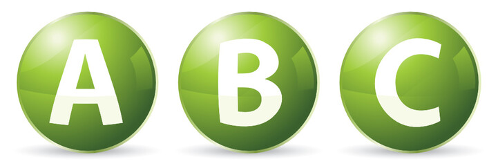 green abc icons y 3d ball with shadow