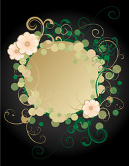golden frame with flowers on dark green