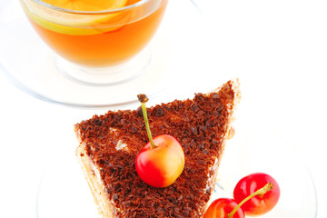 tea and cherry on cake