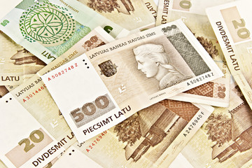 Latvian State five hundred lats banknotes and twenty lats bankno