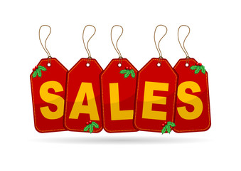 Obraz na płótnie Canvas Promotional red tags for Christmas sales over white