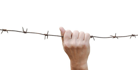 fist clenched barbed wire