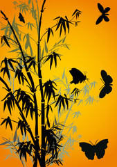 butterflies and bamboo on yellow