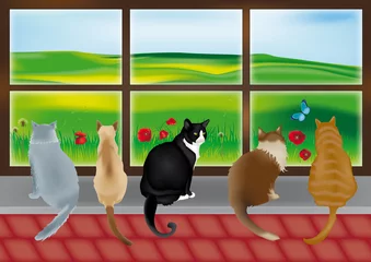 Zelfklevend Fotobehang Katten katten voor een glas-in-loodraam