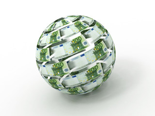 Sphere from euro on white isolated background. 3d