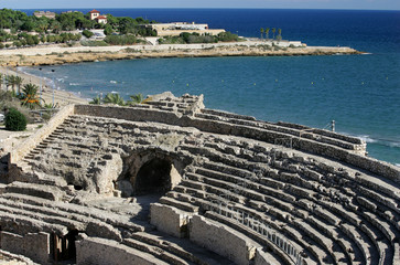 Roman amphitheatre by the sea in Tarragona, Spain