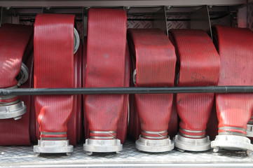 fire hoses in firetruck