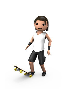 Young White 3D Male Standing on Skateboard