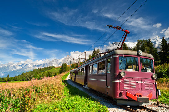 Mountain tram in Alps. France, Chamonix valley.